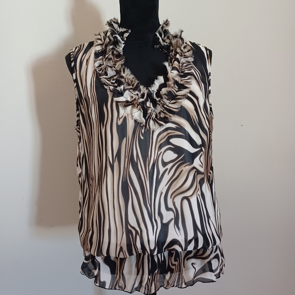 Quintessential Brown Abstract Sleeveless Blouse Tunic Top Size XL - Picture 8 of 9